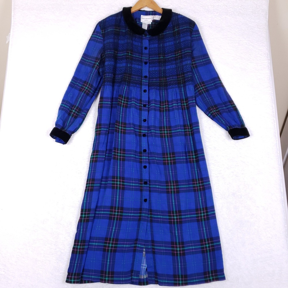 Karin Stevens Petites Plaid Midi Dress Button Front Tie Back Sz 14P Prairie Farm